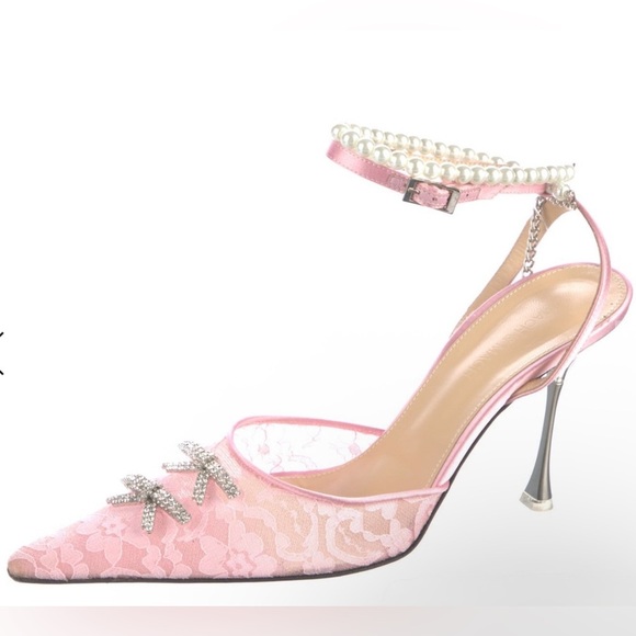MACH & MACH Pink Lace, Pearl Anklet and Diamanté Bow Heels NWT - Picture 8 of 11